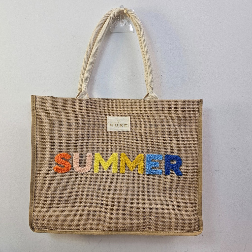 Womens Summer Tote Bag Natural Brown Woven Jute Open Beach Sun NUXE Paris FRANCE